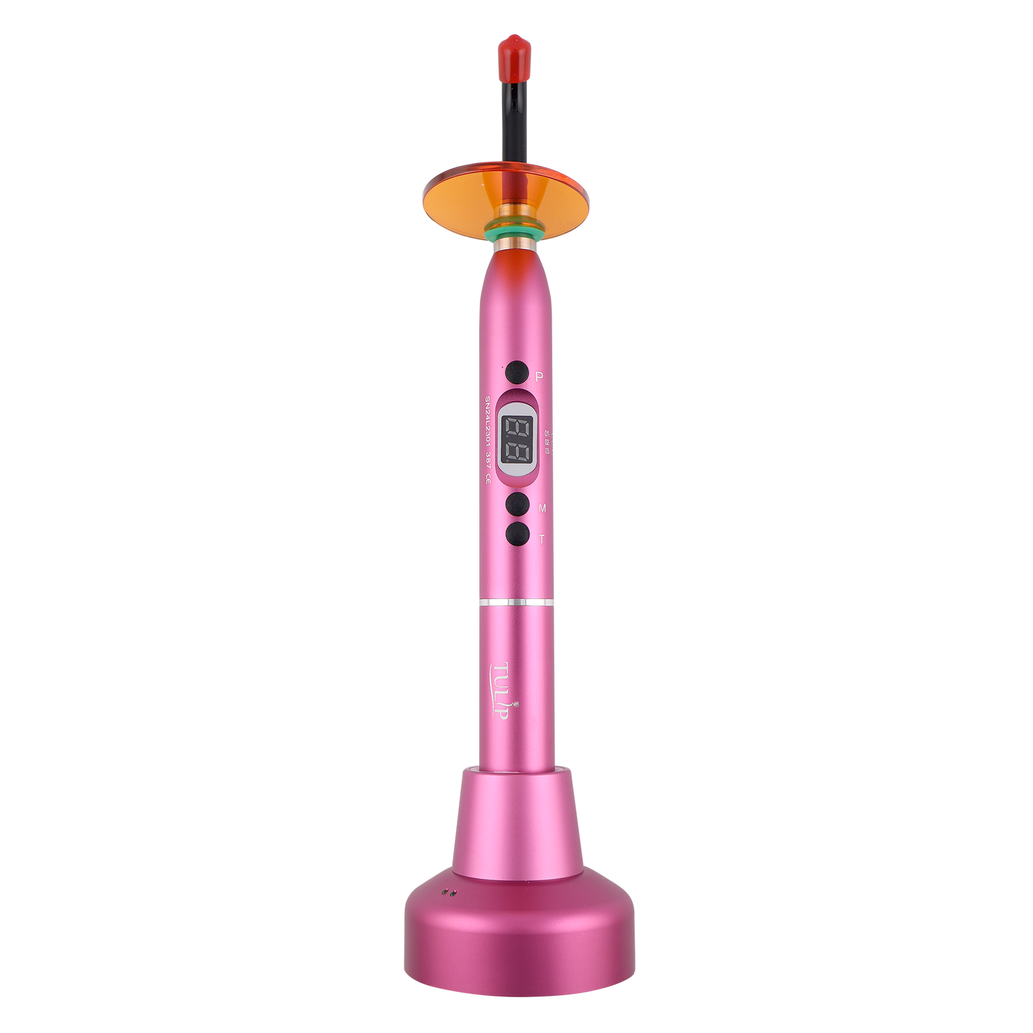 Tulip Cordless Dental 4 LED Curing Light – 1200 mW/cm² 430-485nm Stainless Steel Design (Pink)