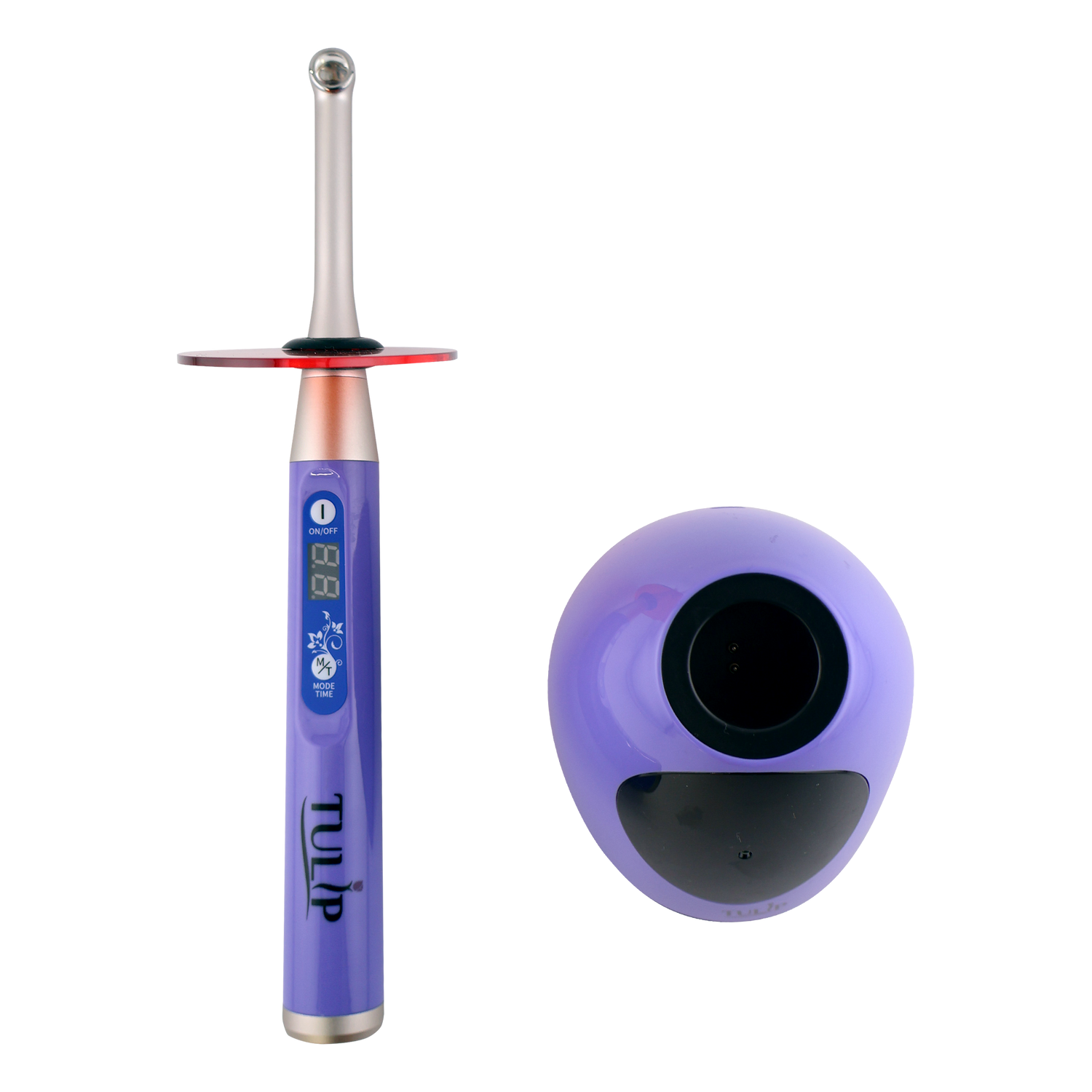 Tulip LED Dental Curing Light – 1 Second, 1000 - 2400 mW/cm², Stainless Steel (Purple)