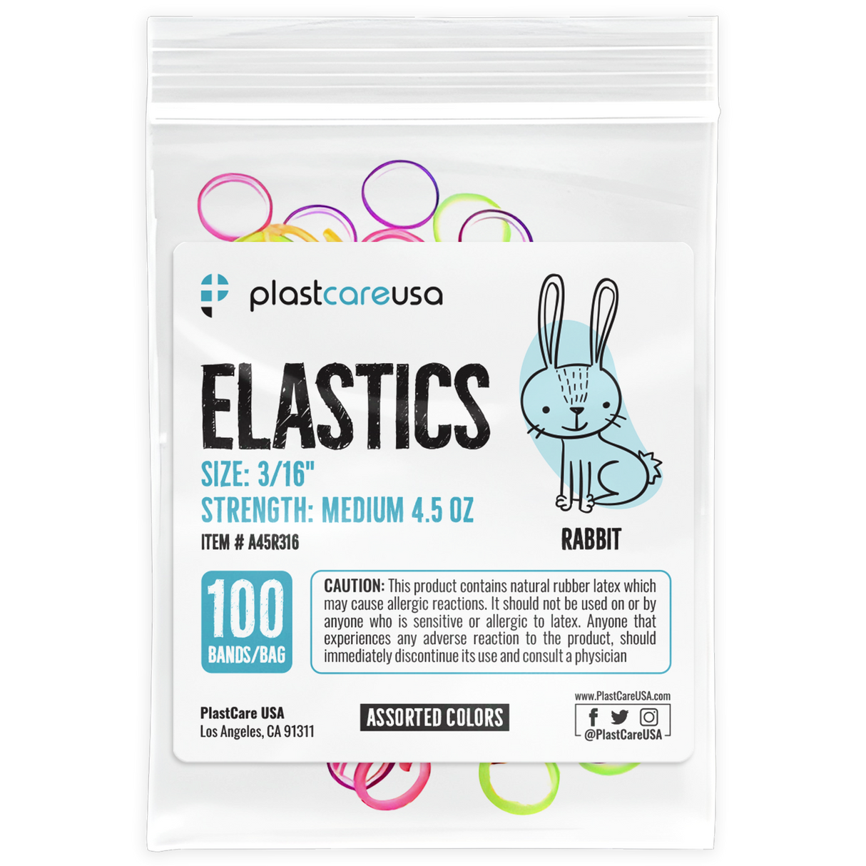 2000 (3/16" Rabbit, Medium 4.5 Oz) Assorted Colors Orthodontic Latex Elastic Rubber Bands for Braces