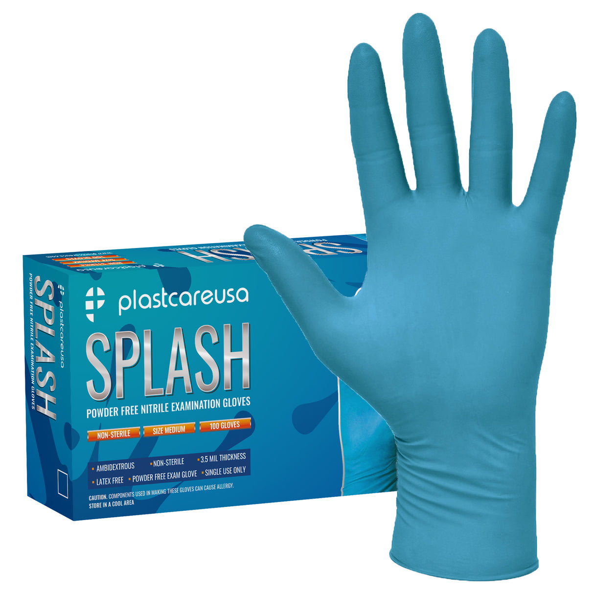 1000 MEDIUM Blue Nitrile Exam Premium Gloves (Powder & Latex Free), PlastCare USA Splash