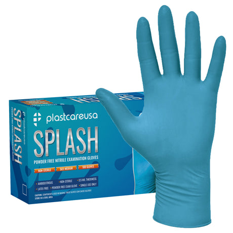 1000 SMALL Blue Nitrile Exam Premium Gloves (Powder & Latex Free), PlastCare USA Splash - My DDS Supply