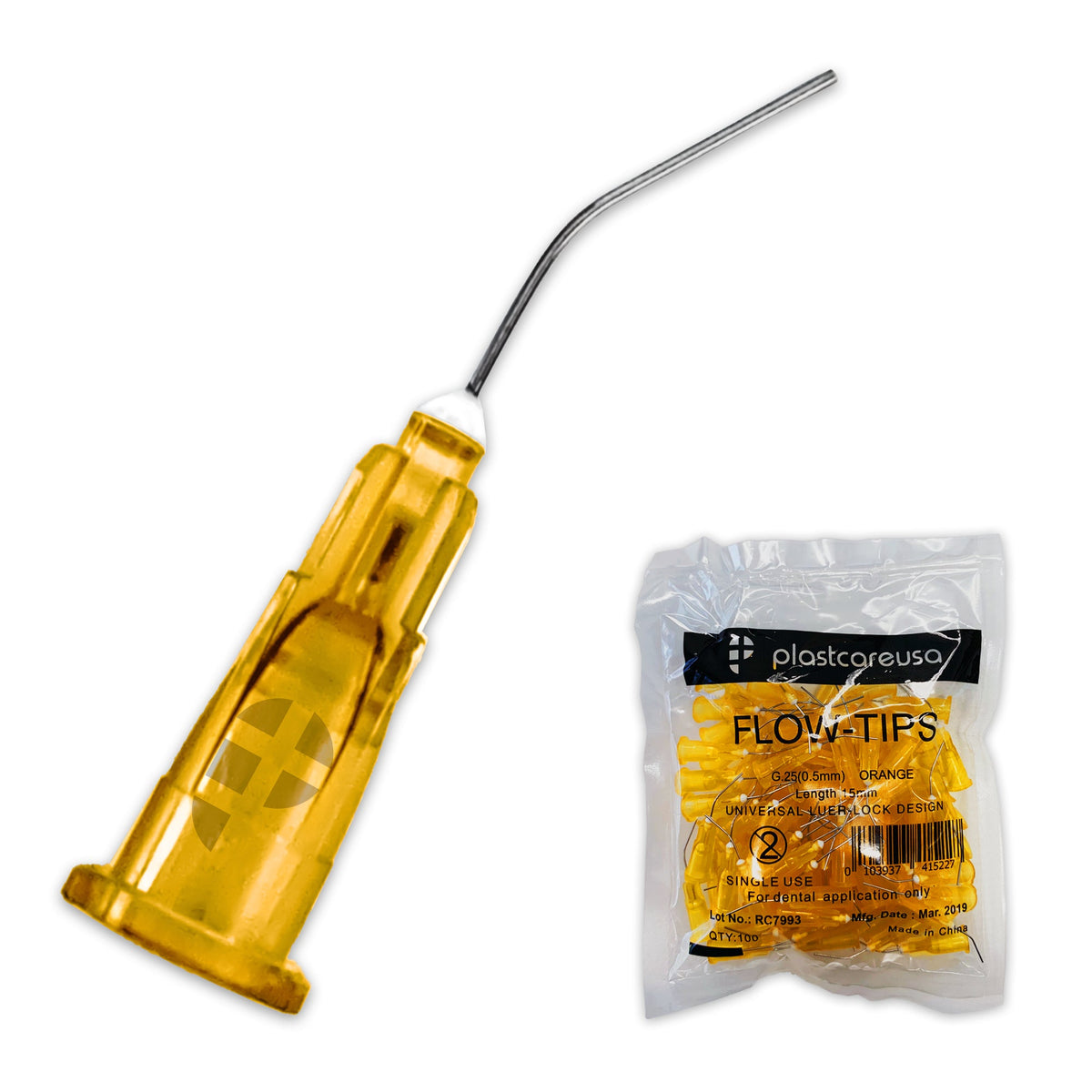 2000 Orange Flow Pre-Bent Applicator Needle Tips, 25 Gauge (20 Bags of 100)