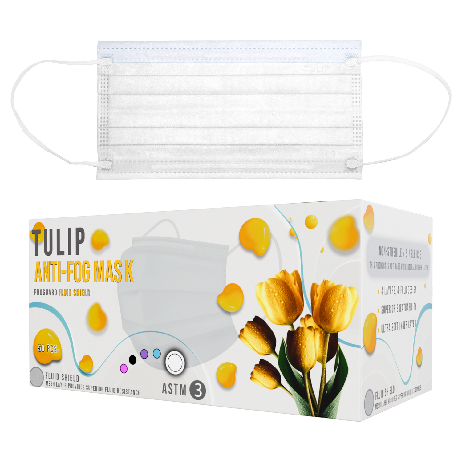800 White Fluid Shield ASTM Level 3 Masks 4-Layer w/ Anti Fog Strip (20 Boxes of 40) *Bulk Special*