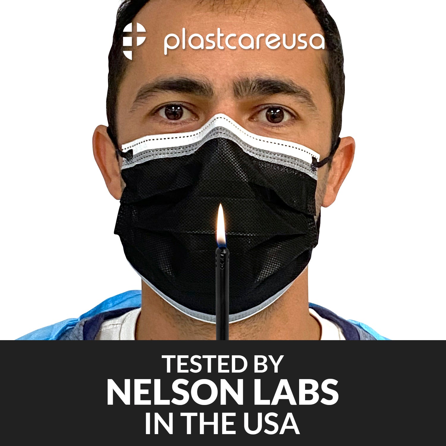 50 4-Ply ASTM Level 3 Black w/ White Stripe Surgical Masks by PlastCare USA