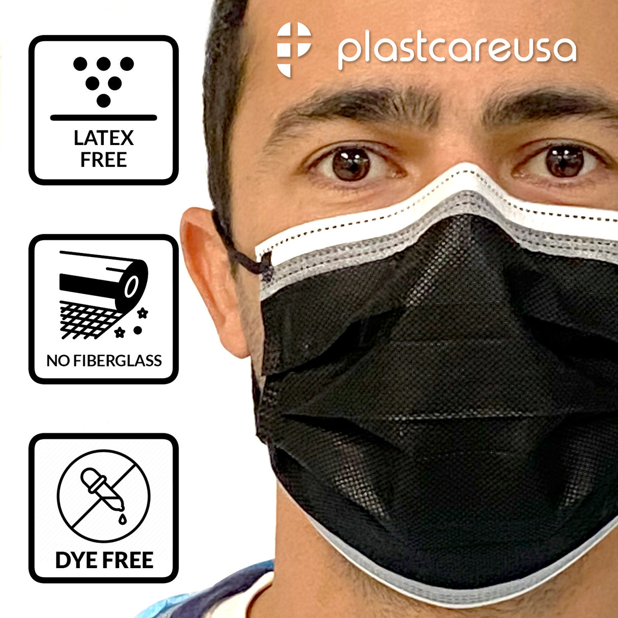 50 4-Ply ASTM Level 3 Black w/ White Stripe Surgical Masks by PlastCare USA