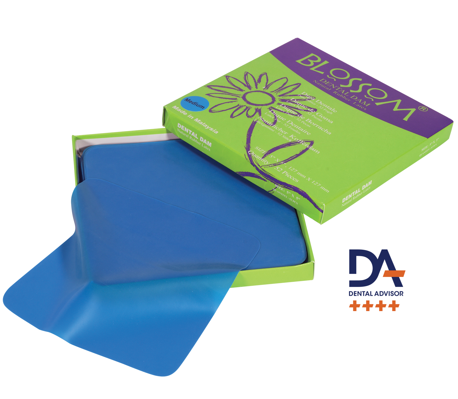 Blossom 5″×5″ Medium Latex Rubber Dam – Blue (52/Box)