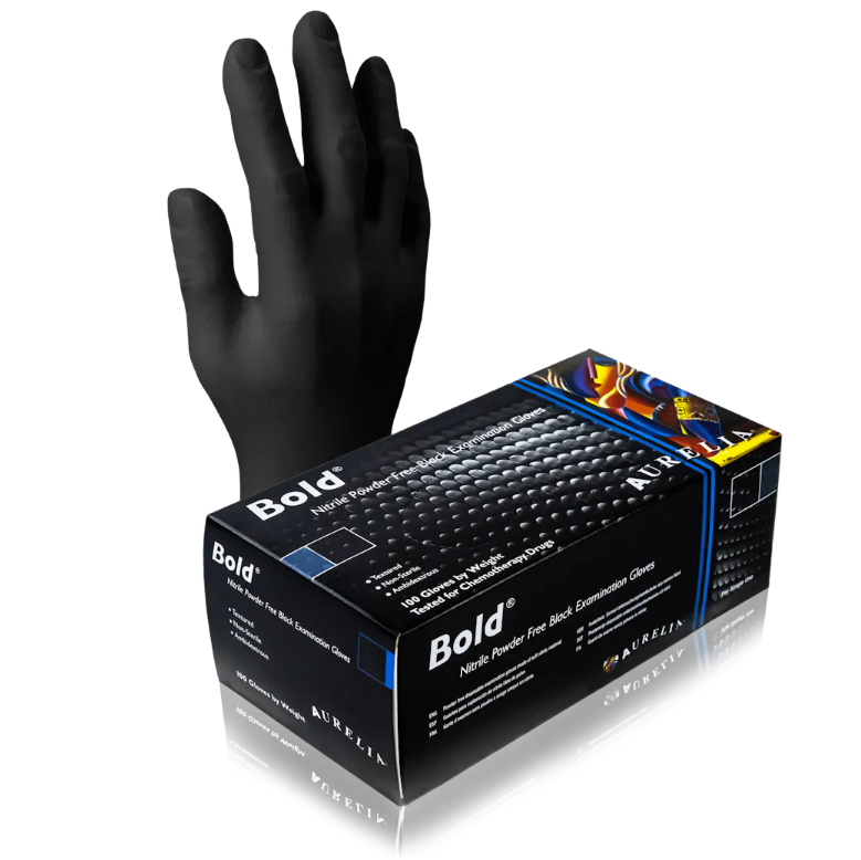 1000 Large Aurelia Bold Black Nitrile 5 mil Powder Free Examination Gloves