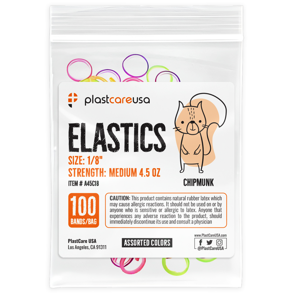 2000 (1/8" Chipmunk, Medium 4.5 Oz) Assorted Colors Orthodontic Latex Elastic Rubber Bands for Braces