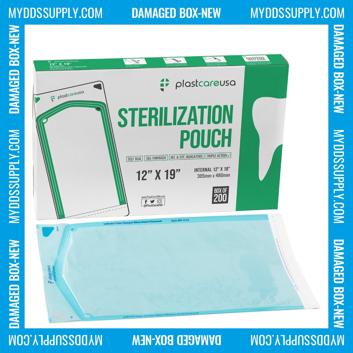 Worn Box-New 600 12" x 19" Self-Sealing Sterilization Pouches by PlastCare USA (Warehouse Deal) - My DDS Supply