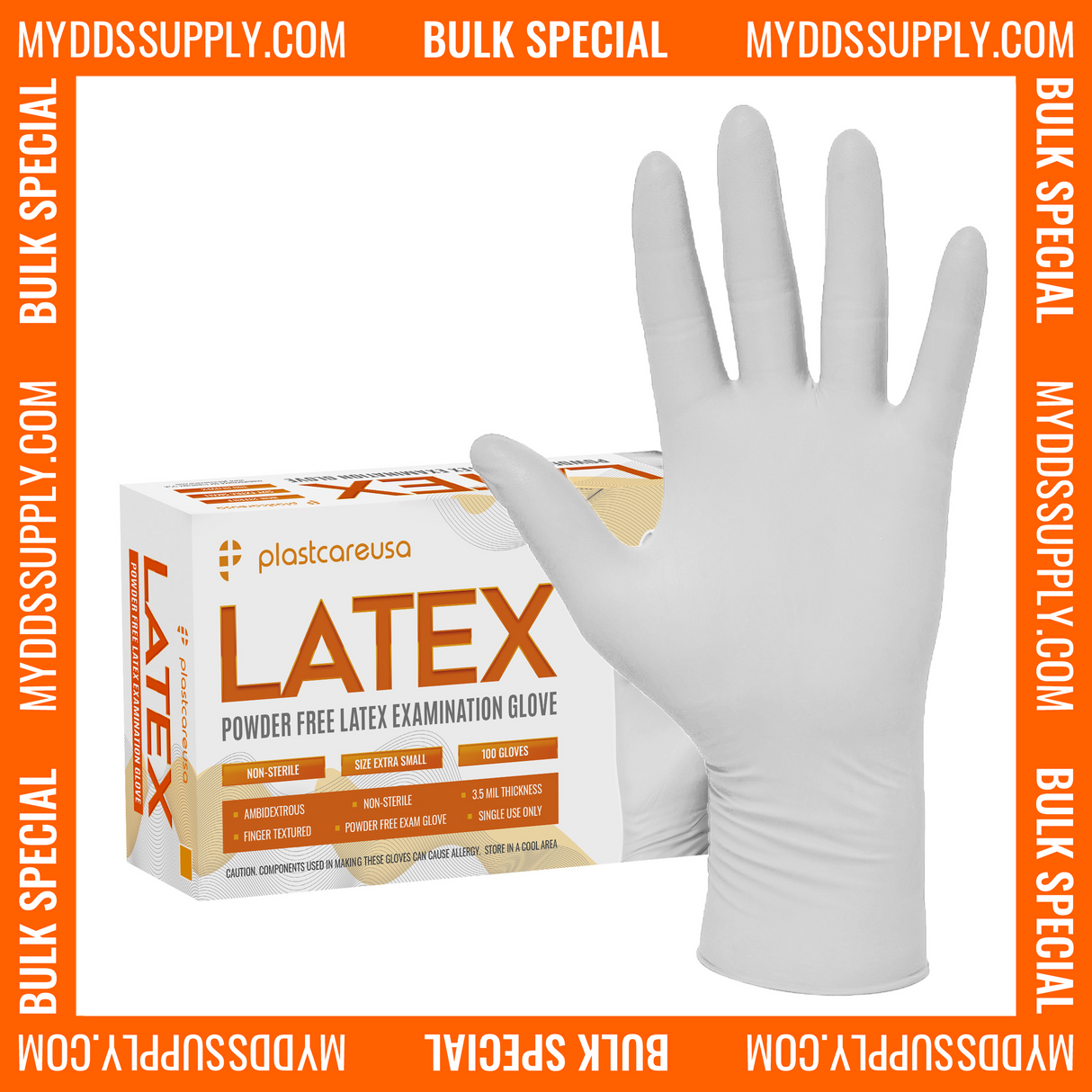 6000 Small PlastCare USA White Latex Gloves (60 Boxes) *Bulk Special*