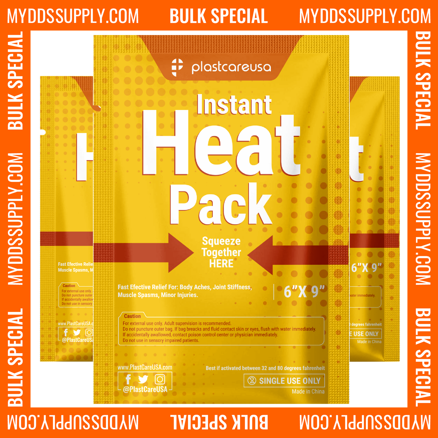 100 6" x 9" Instant Heat Packs for Pain Relief, Muscles, Sprains (4 Cases of 25)