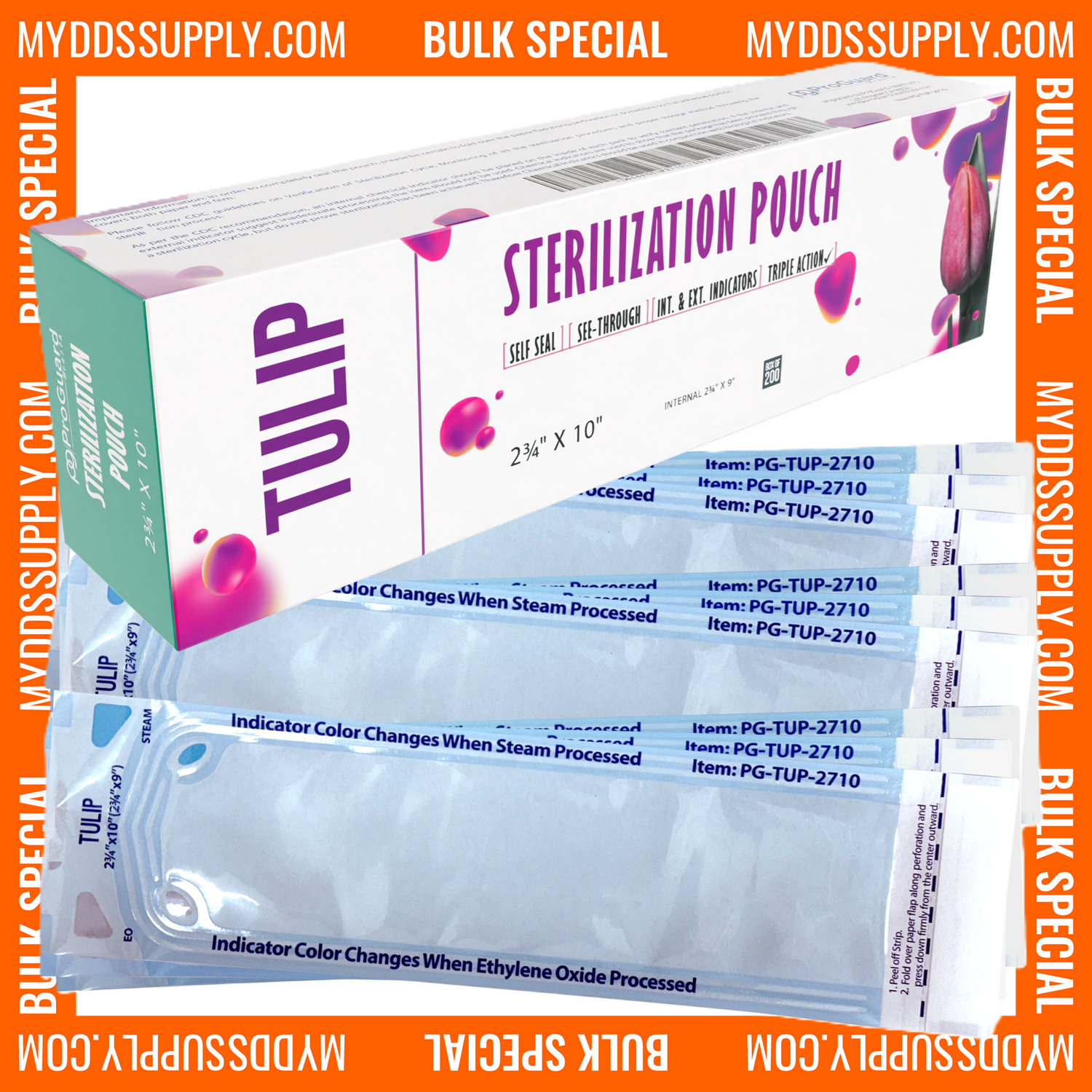 10,000 2.75" x 10" Self-Sealing Sterilization Pouches by TULIP (50 Boxes of 200) *Bulk Special*