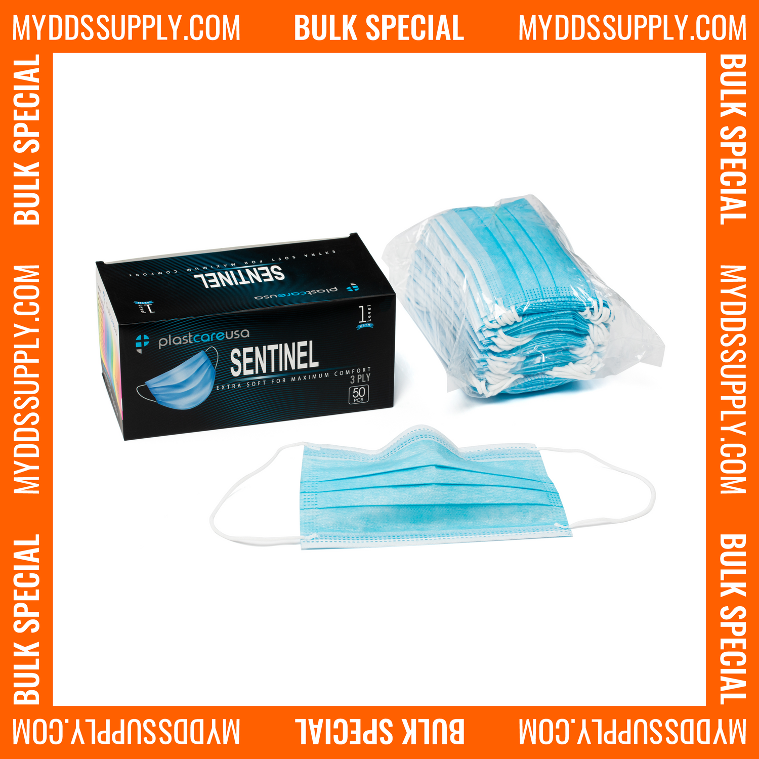 2000 ASTM Level 1 Blue Surgical Earloop Face Mask By PlastCare USA (40 Box of 50)