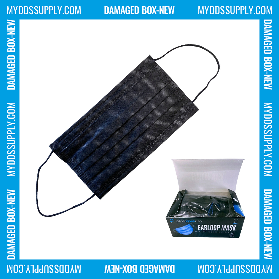 SLIGHTLY DAMAGED BOX-NEW ASTM Level 1 Black Surgical Face Mask by PlastCare USA (Box of 50) - My DDS Supply