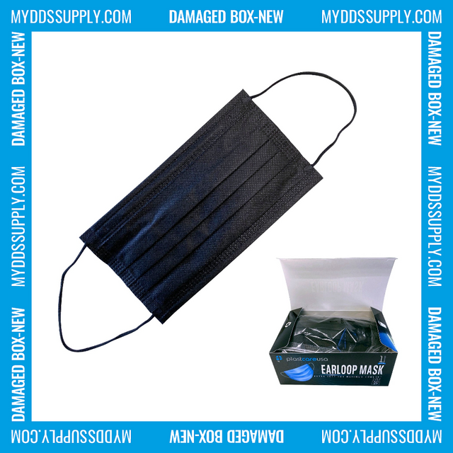 SLIGHTLY DAMAGED BOX-NEW ASTM Level 1 Black Surgical Face Mask by PlastCare USA (Box of 50) - My DDS Supply