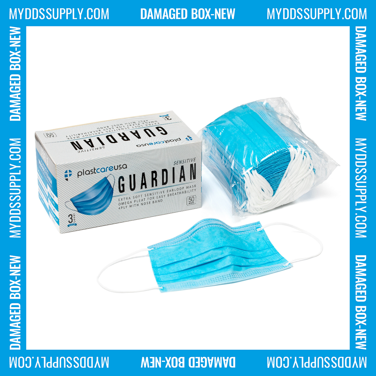 SLIGHTLY DAMAGED BOX-NEW 4-Ply ASTM Level 3 Surgical Masks (Blue) by PlastCare USA *Deal of The Day* - My DDS Supply