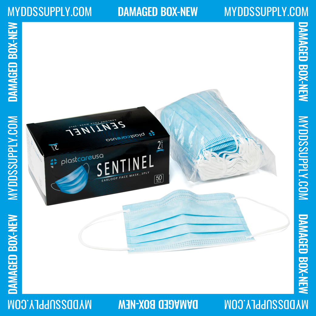 SLIGHTLY DAMAGED BOX-NEW ASTM Level 2 Blue Surgical Face Mask by PlastCare USA (1 Box of 50) - My DDS Supply