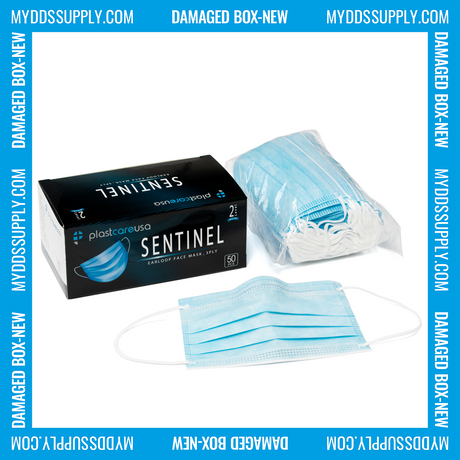 SLIGHTLY DAMAGED BOX-NEW ASTM Level 2 Blue Surgical Face Mask by PlastCare USA (1 Box of 50) - My DDS Supply