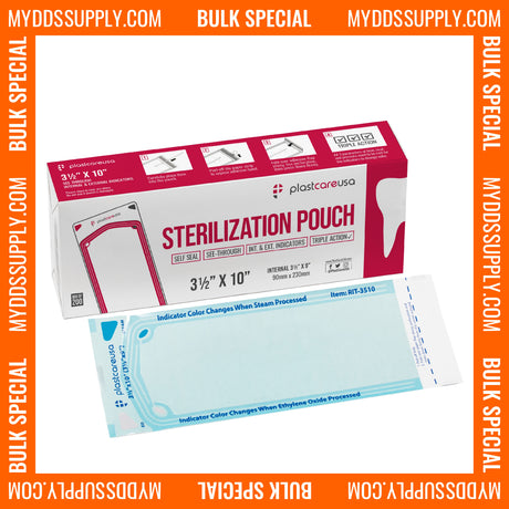 10,000 3.5" x 10" Self-Sealing Sterilization Pouches for Autoclave  by PlastCare USA *Bulk Special* - My DDS Supply