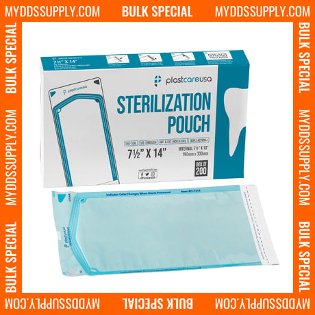 10,000 7.5" x 13" Self-Sealing Sterilization Pouches for Autoclave by PlastCare USA *Bulk Special* - My DDS Supply