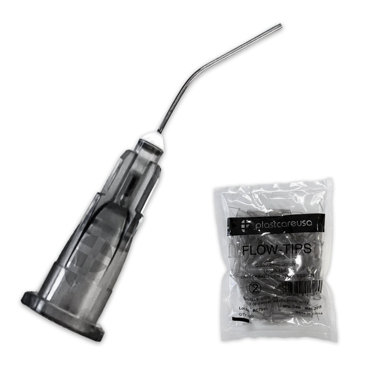 100 x Grey Flow Pre-Bent Applicator Needle Tips, 27 Gauge (1 Bag of 100) by PlastCare USA - My DDS Supply