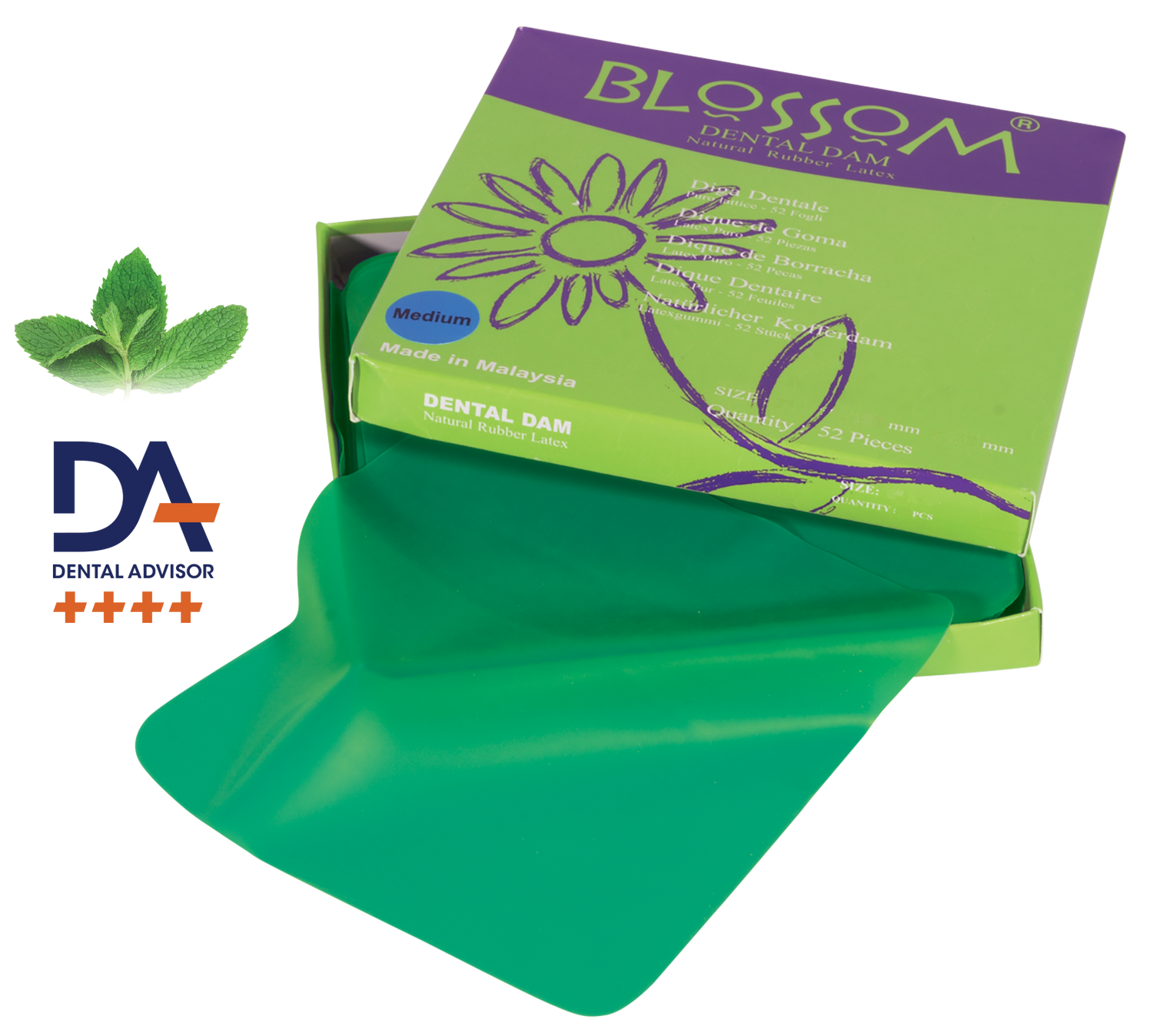 Blossom 6″×6″ Medium Latex Rubber Dam – Green (Mint Flavor) (36/Box)