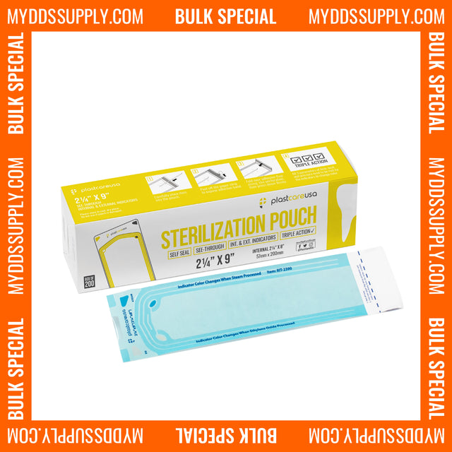 10,000 2.25" x 8" Self-Sealing Sterilization Pouches for Autoclave by PlastCare USA *Bulk Special* - My DDS Supply