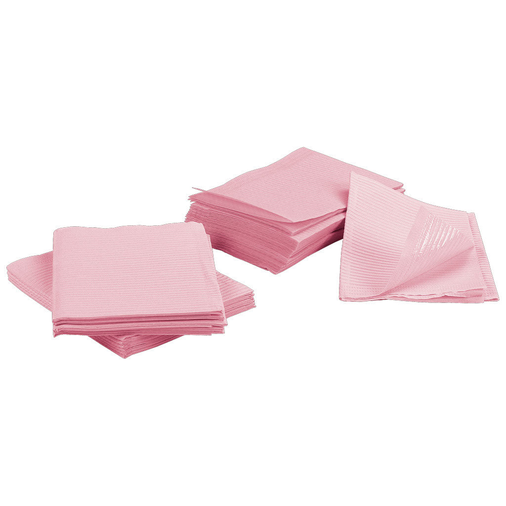 2000 Pink 3-Ply 13x18 Dental Patient Towel Bibs (4 Case of 500)