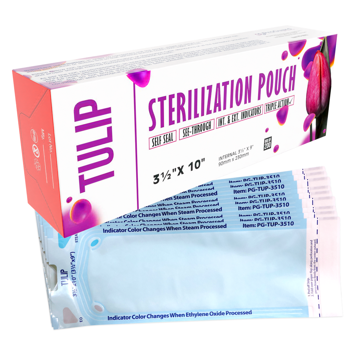 10,000 3.5" x 10" Self-Sealing Sterilization Pouches by TULIP (50 Boxes of 200)