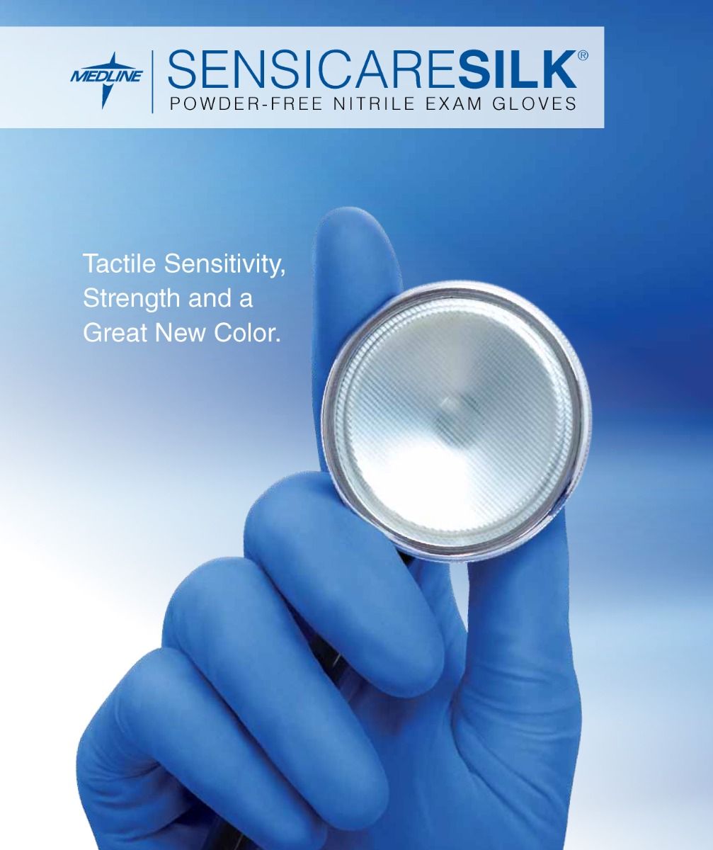 2500 Medline SensiCare Silk Powder-Free Nitrile Exam Gloves (Size Medium) M