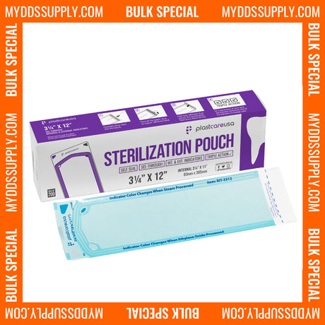 10,000 3.25" x 12" Self-Sealing Sterilization Pouches for Autoclave by PlastCare USA *Bulk Special* - My DDS Supply
