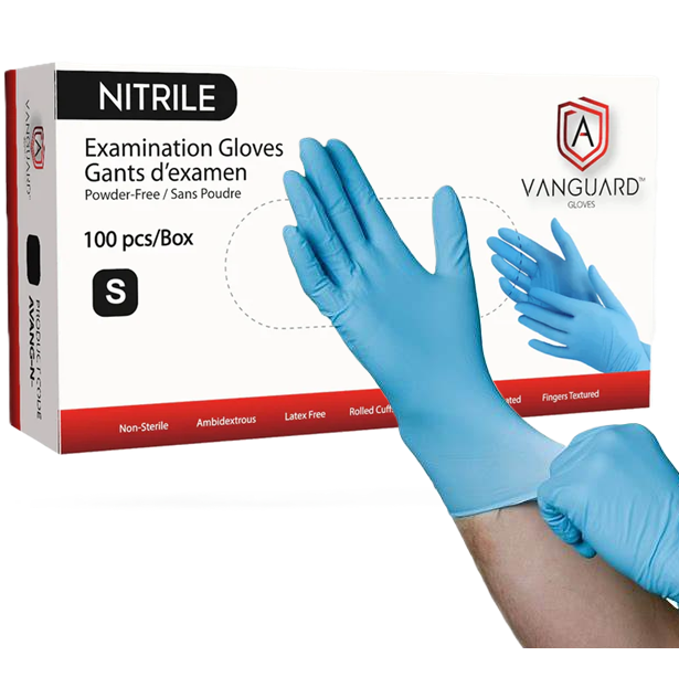1000 Small Vanguard Blue Nitrile Exam Gloves, Powder-Free (10 Boxes of 100)