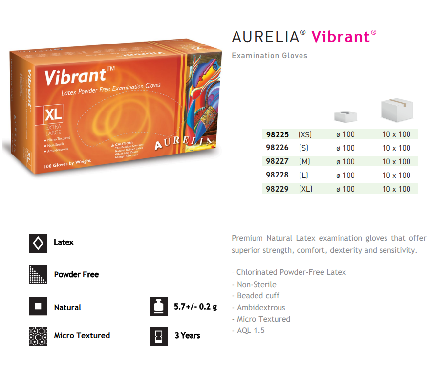 6000 XS Extra Small Aurelia Vibrant White 5 mil Latex Gloves (60 Boxes) *Bulk Special*