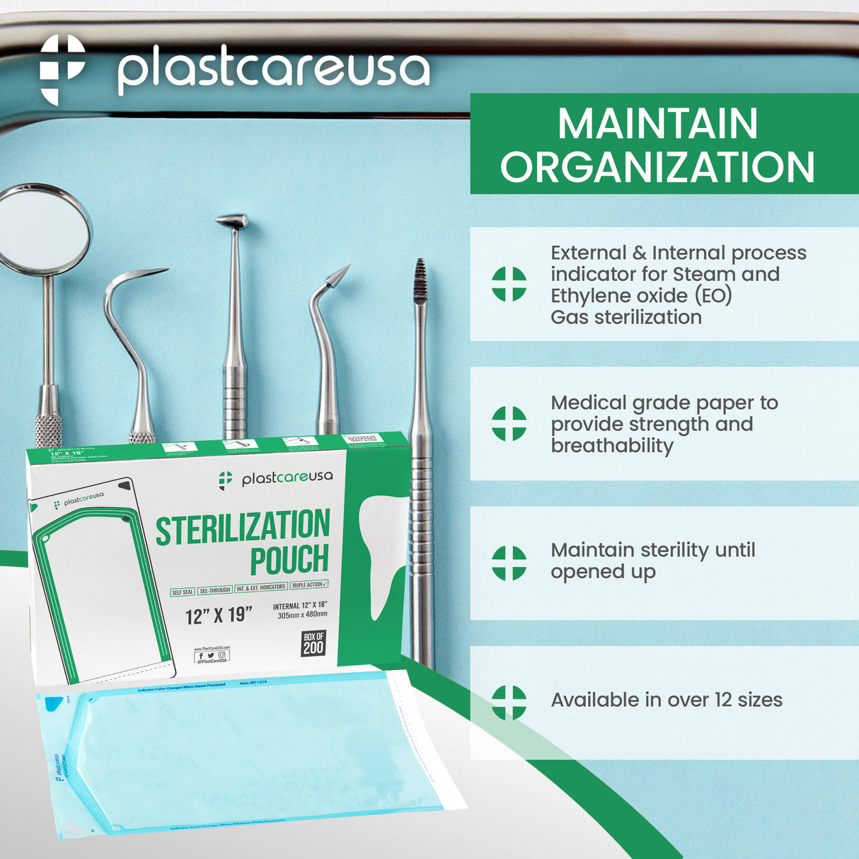 12" x 19" Self-Sealing Sterilization Pouches for Autoclave (Choose Quantity), by PlastCare USA - My DDS Supply