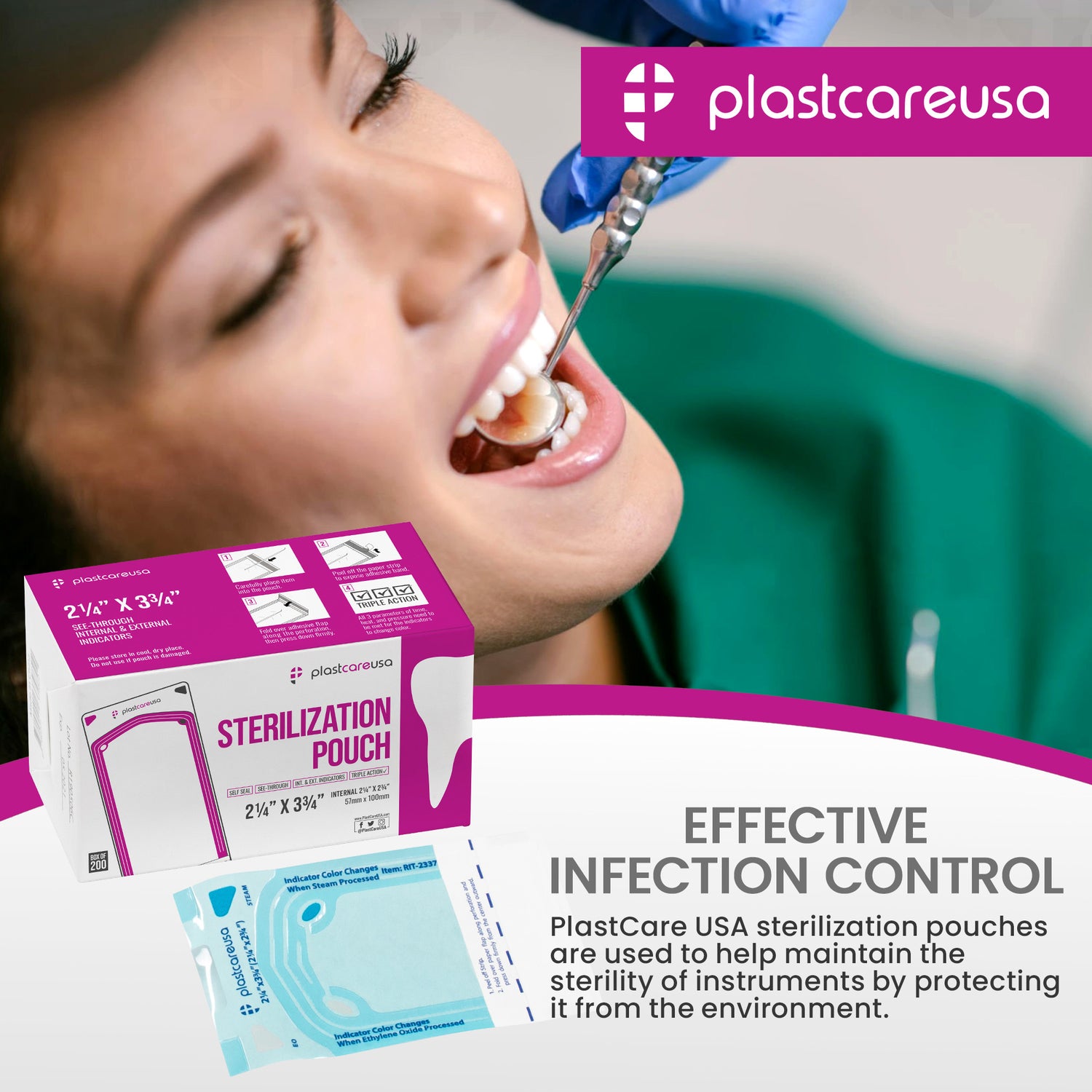 2.25" x 2.75" Self-Sealing Sterilization Pouches for Autoclave (Choose Quantity) by PlastCare USA - My DDS Supply