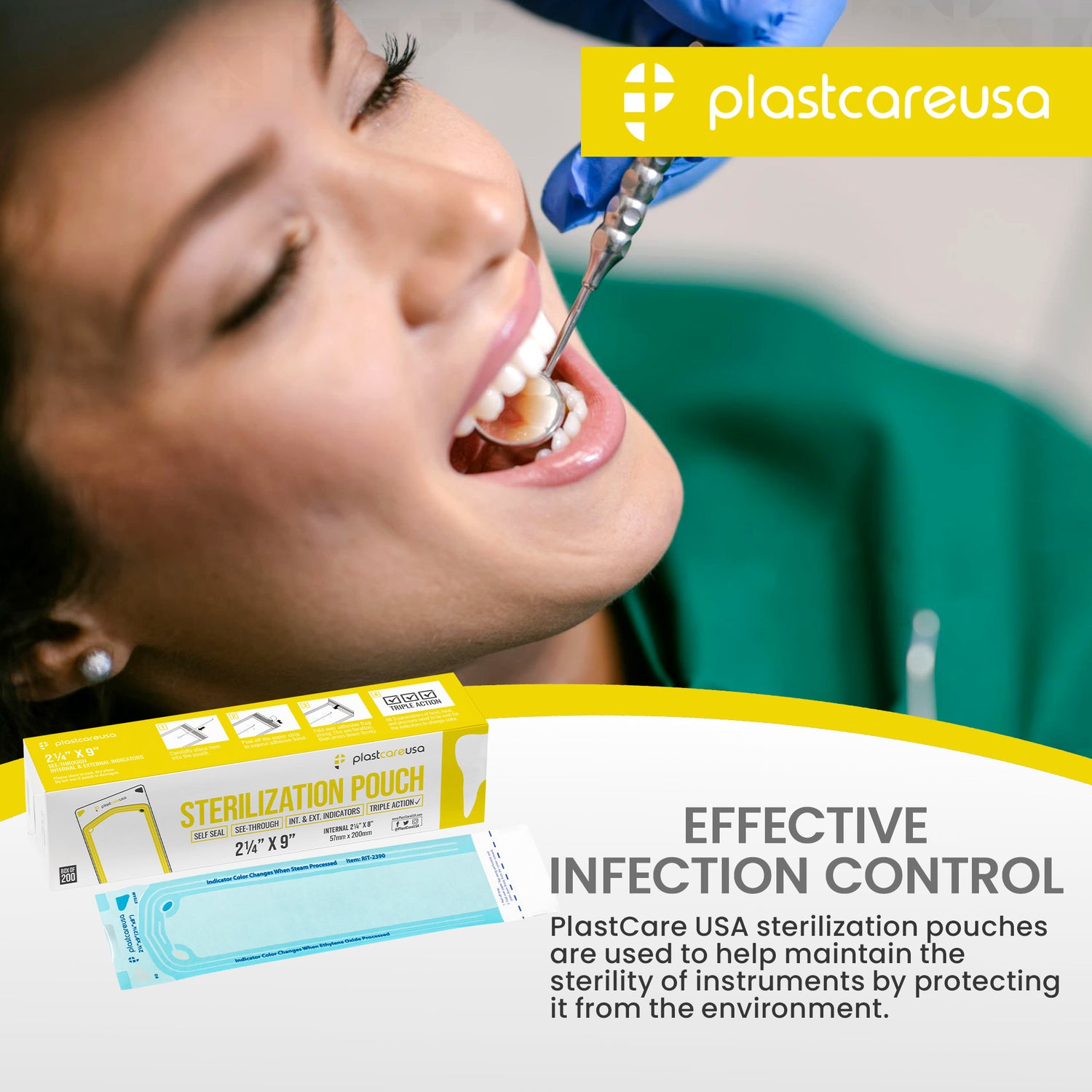 1000 2.25" x 9" Self-Sealing Sterilization Pouches by PlastCare USA (Deal of the Day) - My DDS Supply