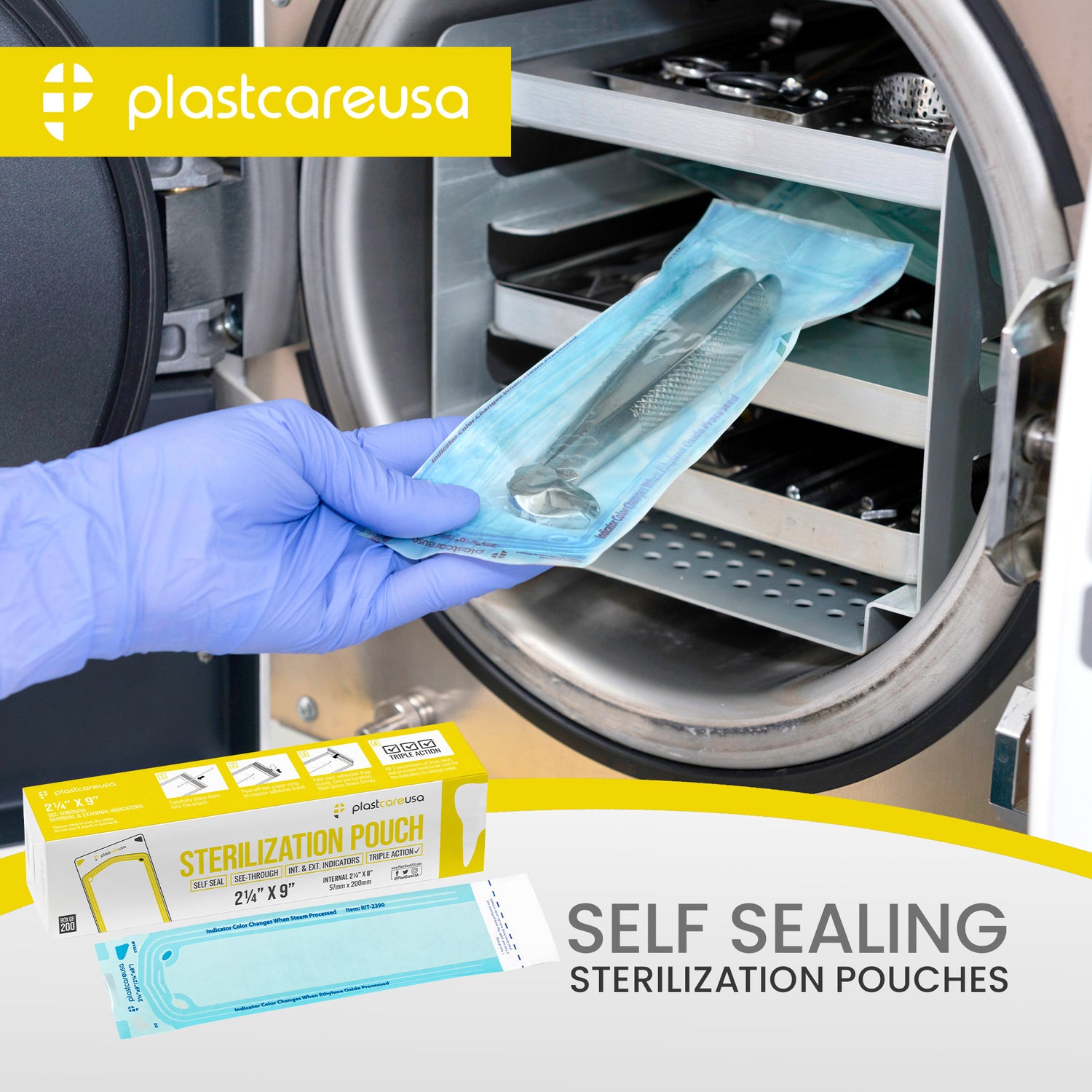 2.25" x 8" Self-Sealing Sterilization Pouches for Autoclave (Choose Quantity), by PlastCare USA - My DDS Supply