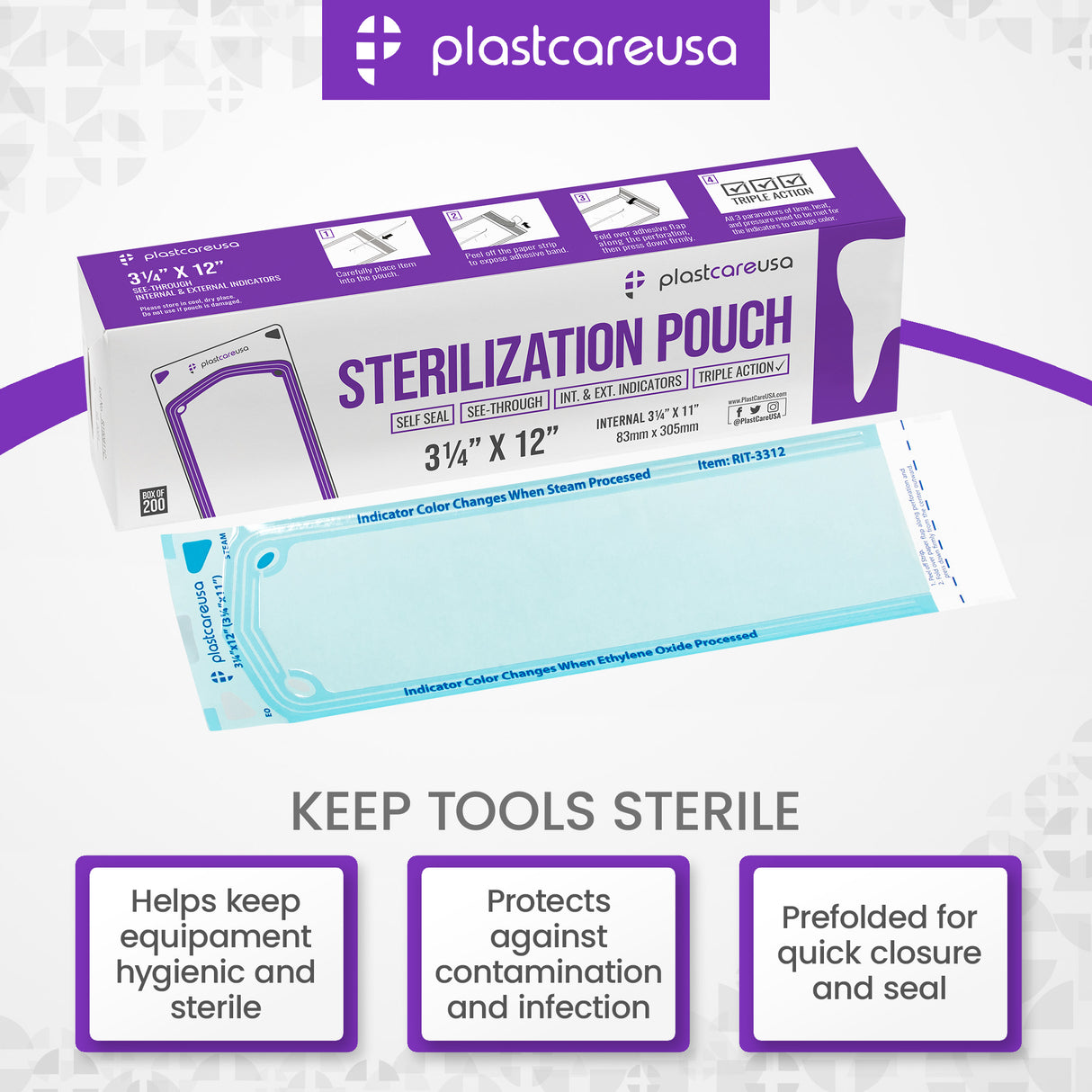 3.25" x 12" Self-Sealing Sterilization Pouches for Autoclave (Choose Quantity) by PlastCare USA - My DDS Supply