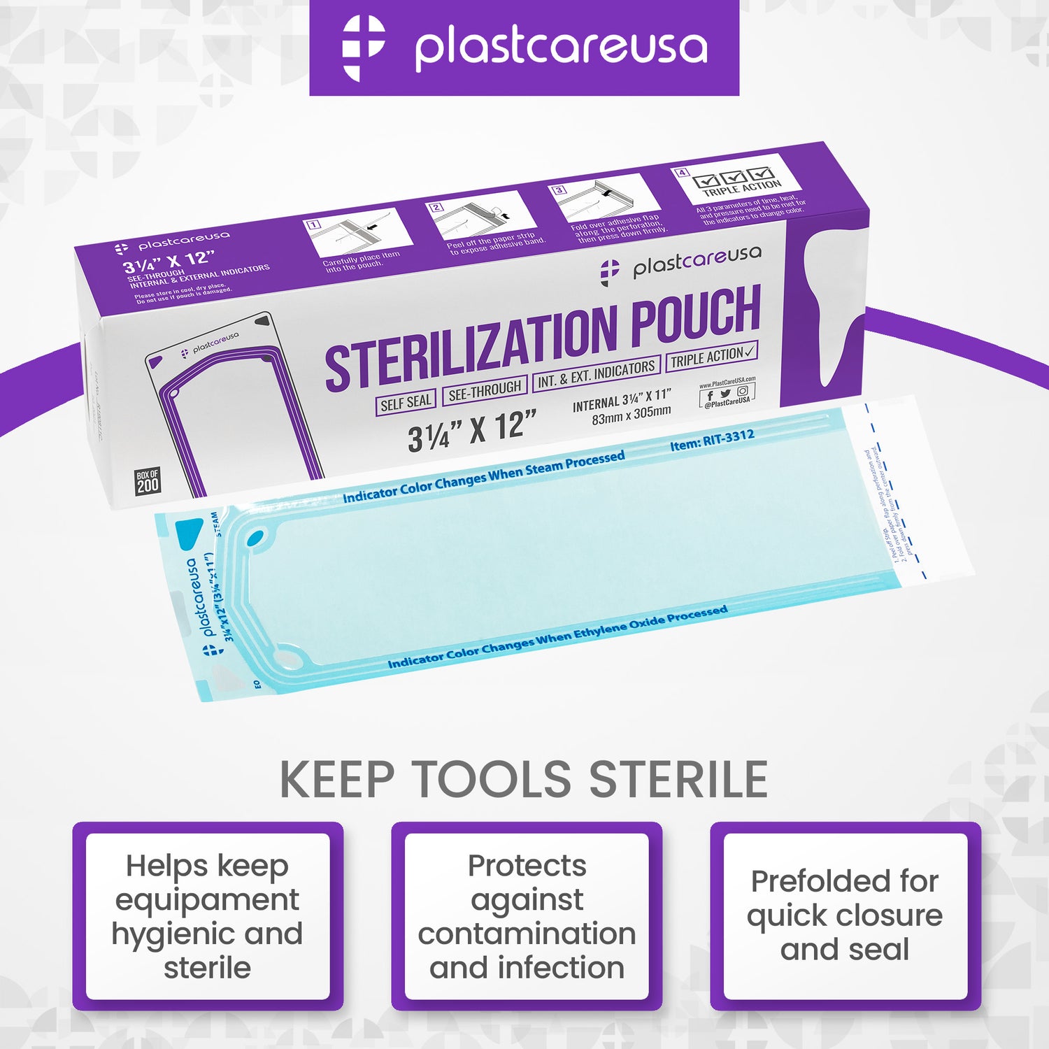 3.25" x 12" Self-Sealing Sterilization Pouches for Autoclave (Choose Quantity) by PlastCare USA - My DDS Supply