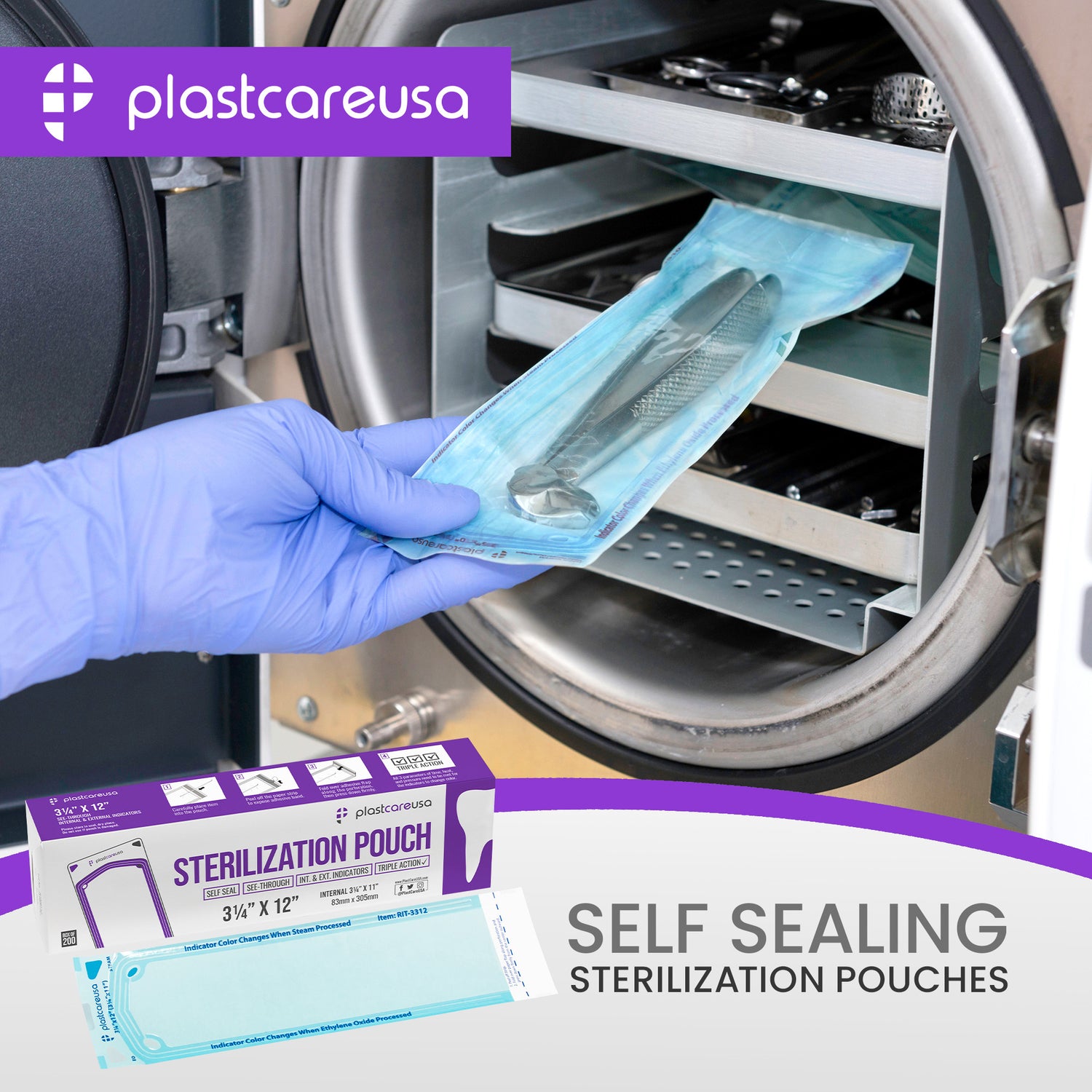 3.25" x 12" Self-Sealing Sterilization Pouches for Autoclave (Choose Quantity) by PlastCare USA - My DDS Supply