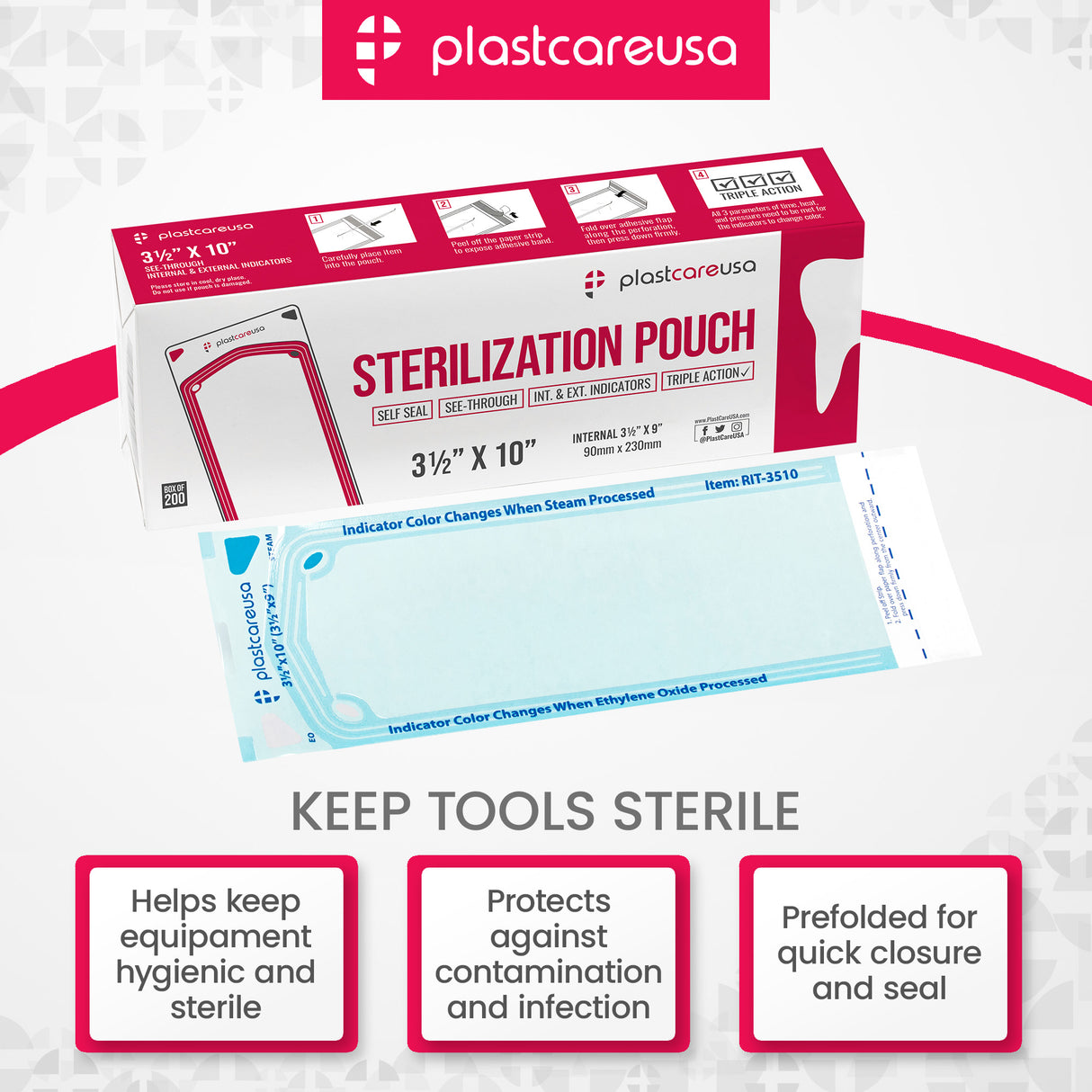 3.5" x 10" Self-Sealing Sterilization Pouches for Autoclave (Choose Quantity) by PlastCare USA - My DDS Supply