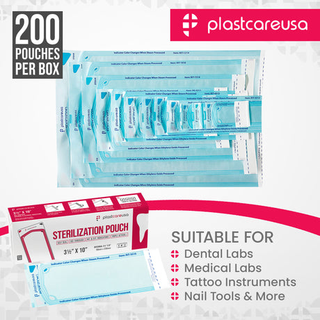 3.5" x 10" Self-Sealing Sterilization Pouches for Autoclave (Choose Quantity) by PlastCare USA - My DDS Supply