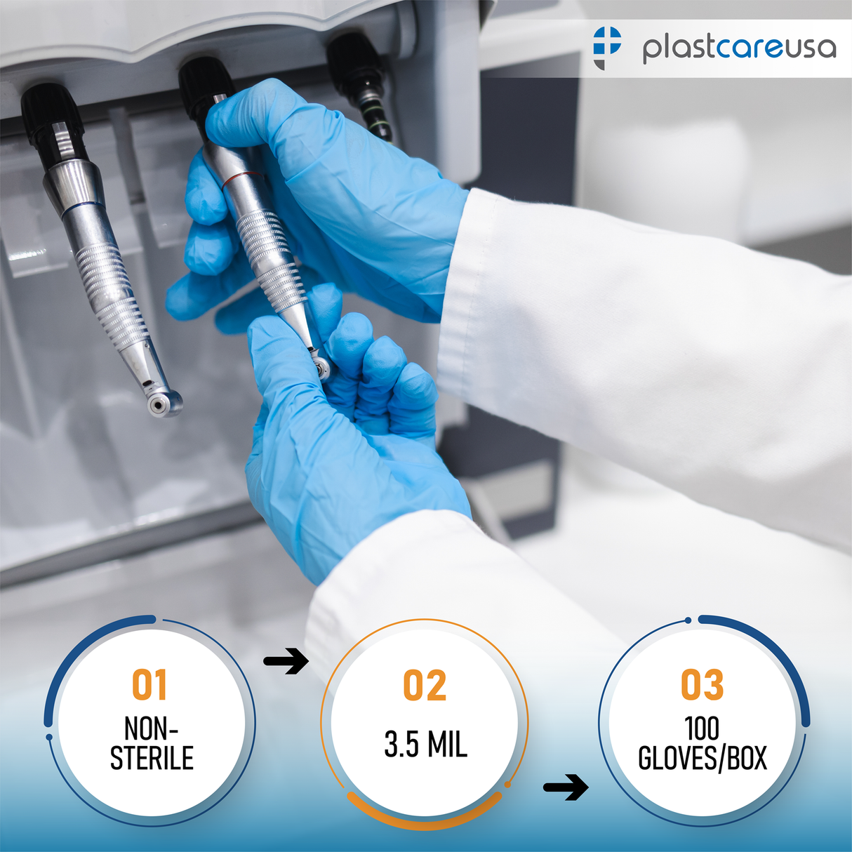 1000 LARGE Blue Nitrile Exam Premium Gloves (Powder & Latex Free), PlastCare USA Splash - My DDS Supply