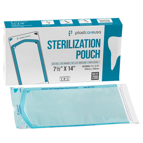 2000 7.5" x 13" Self-Sealing Sterilization Pouches by PlastCare USA (Warehouse Deal) - My DDS Supply
