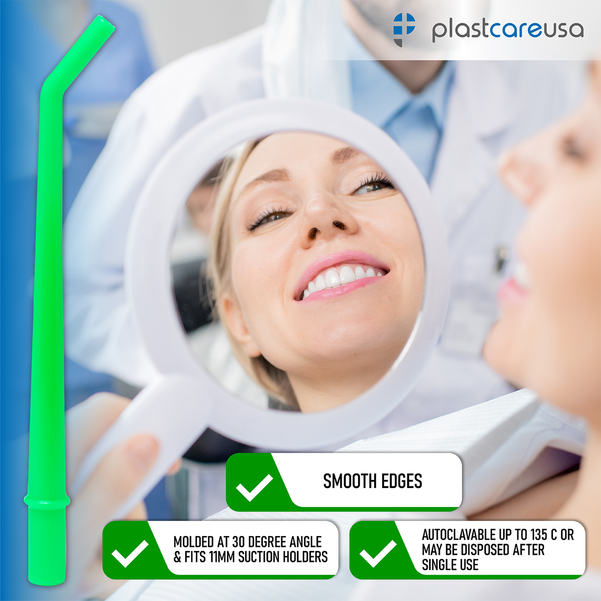 100 x Large Green 1/4" Dental Surgical Aspirator Tips (4 Bags) by PlastCare USA - My DDS Supply