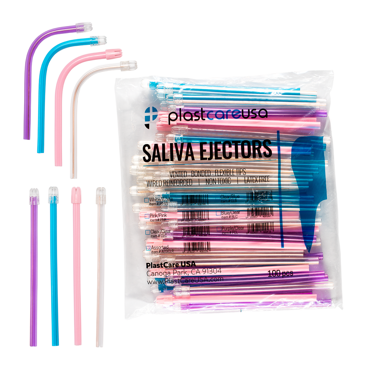 1000 Assorted Rainbow Saliva Ejectors (10 Bags) by PlastCare USA - My DDS Supply