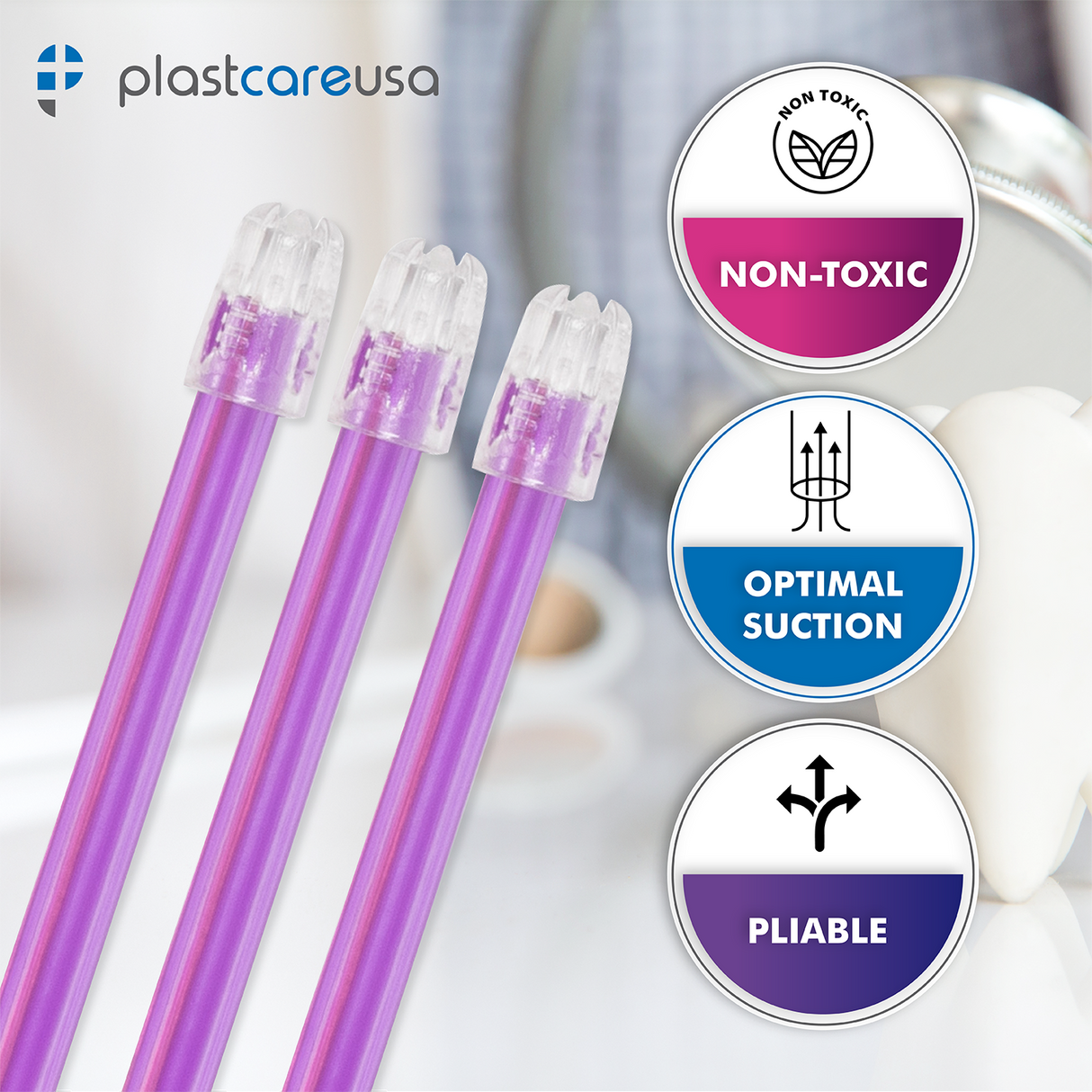100 Purple Clear Saliva Ejectors (1 Bag) by PlastCare USA - My DDS Supply