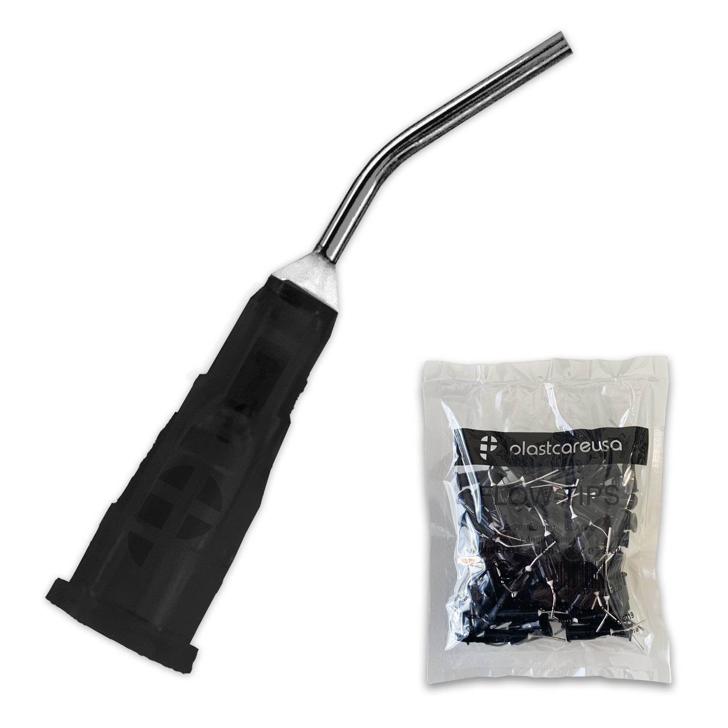 100 x Black Flow Sealant Pre-Bent Applicator Needle Tips, 20 Gauge (Bags of 100) - My DDS Supply