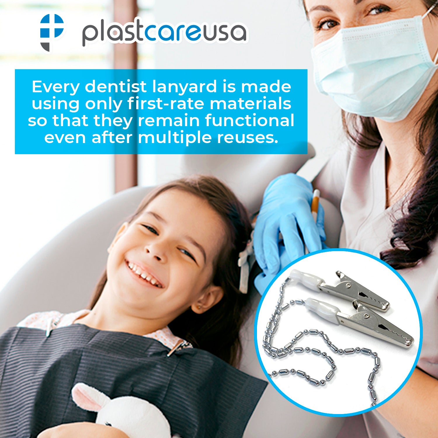 10 Pack Metal Chain Bib Clip Holders for Dental Bibs - Lanyard with Ball Chains & Clamps to Hold Napkin, Covers, Mask for Dentist Clinic, Elderly Care - My DDS Supply