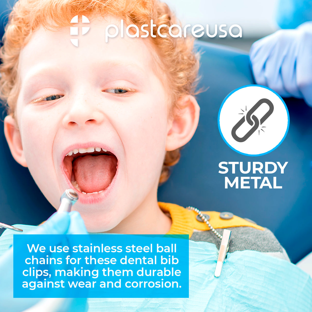 10 Pack Metal Chain Bib Clip Holders for Dental Bibs - Lanyard with Ball Chains & Clamps to Hold Napkin, Covers, Mask for Dentist Clinic, Elderly Care - My DDS Supply